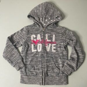 Reflex kids girl hooded jacket size 4 grey says Cali Love on the front.